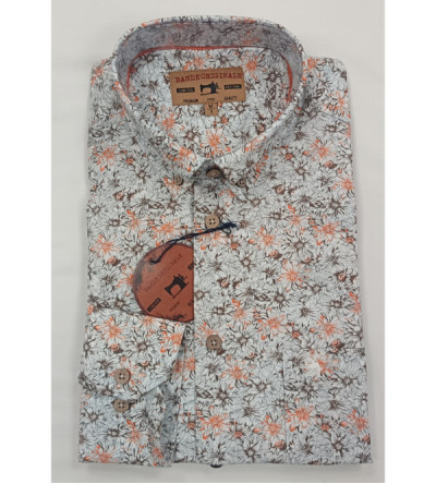 Chemise manches longues à motifs fleuris orange et marron Homme Bande Originale