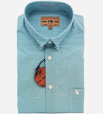 Chemise bleu azur manches longues à petits motifs géométriques Homme Bande Originale