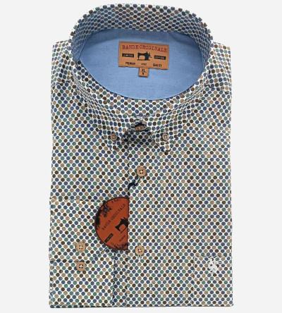 Chemise manches longues motifs petits boutons multicolores. Homme. Bande Originale