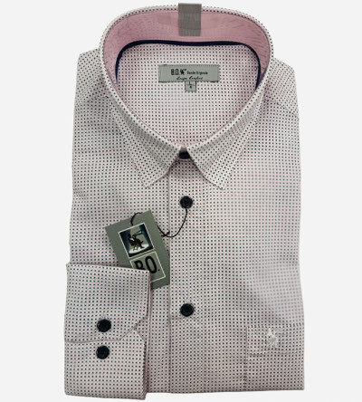 Chemise à motifs fantaisie bleu Navy et rose coupe confort. Homme. Bande Originale