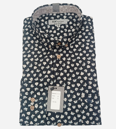 Chemise manches longues bleu Navy à motifs fleuris. Homme. Bande Originale