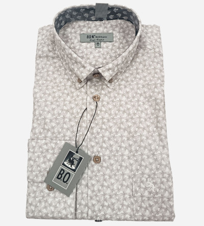 Chemise beige claire manches longues imprimé fantaisie. Homme. Bande Originale